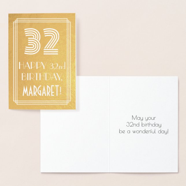 Carte Dorée 32e anniversaire – Vue inspirée d'Art Déco "32" +  (Affichage)