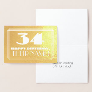 Carte Dorée 34e anniversaire : Nom + Art Déco Inspiré Look "34
