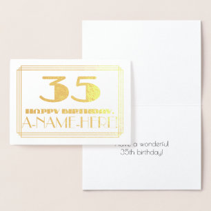 Carte Dorée 35e Anniversaire ; Nom + Style Inspiré de l'Art Dé