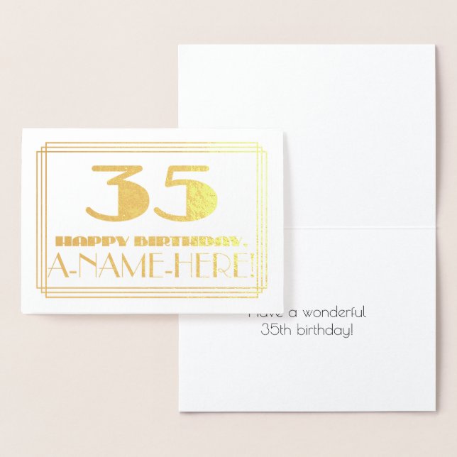 Carte Dorée 35e Anniversaire ; Nom + Style Inspiré de l'Art Dé (Affichage)