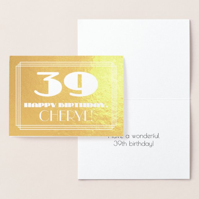 Carte Dorée 39e anniversaire : Nom + Art Déco Inspiré Look "39 (Affichage)