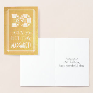Carte Dorée 39e Anniversaire – Rétro "39" + Nom
