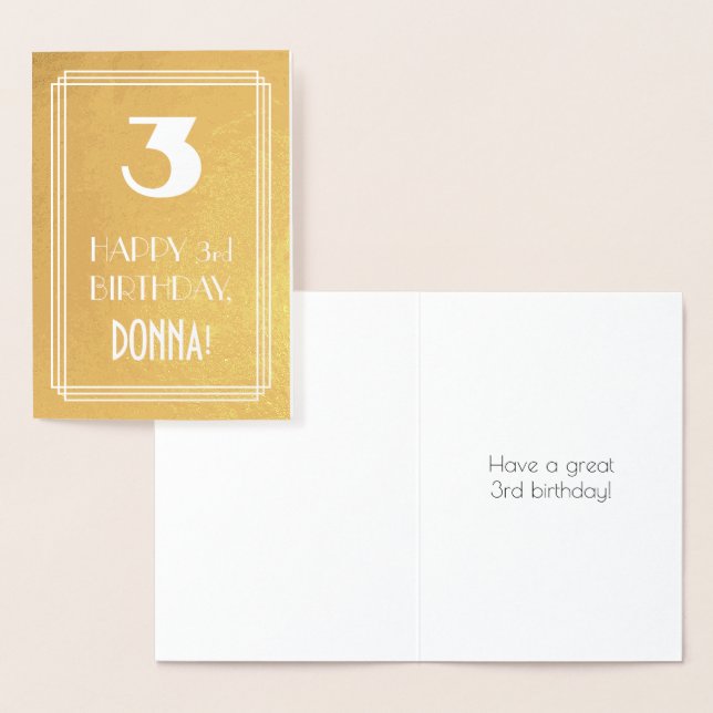 Carte Dorée 3ème anniversaire ~ Style Art Déco "3" & Nom perso (Affichage)