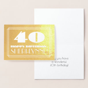 Carte Dorée 40e anniversaire : Nom + Art Déco Inspiré Look "40