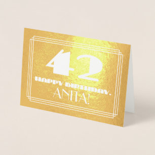 Carte Dorée 42e anniversaire : Nom + Art Déco Inspiré Look "42