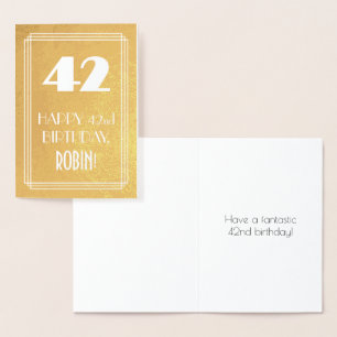 Carte Dorée 42e anniversaire ~ Style Art Déco "42" & Nom perso