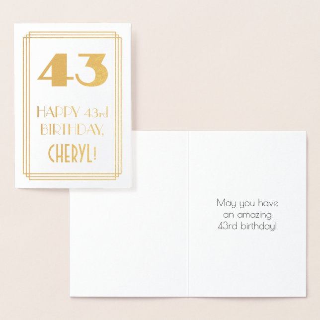 Carte Dorée 43e Anniversaire : Vue inspirée d'Art Déco "43" &  (Affichage)
