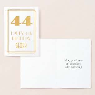 Carte Dorée 44e anniversaire : Art Déco Inspiré Look "44" & No
