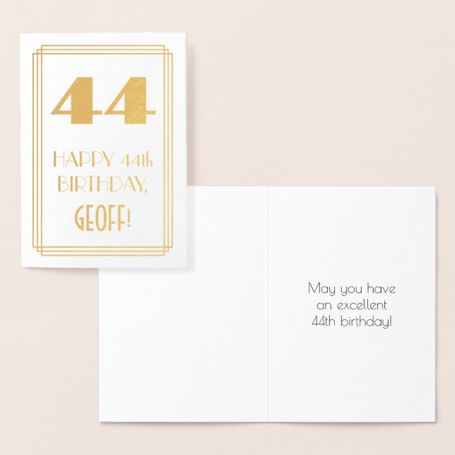 Carte Dorée 44e anniversaire : Art Déco Inspiré Look "44" & No (Affichage)