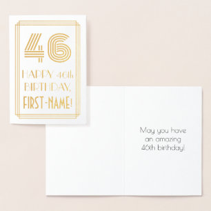 Carte Dorée 46e anniversaire - Art Déco Inspiré Look "46" & No