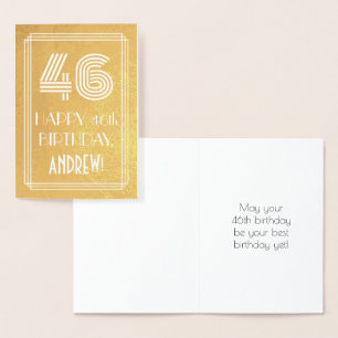Carte Dorée 46e anniversaire - Art Déco Inspiré Look "46" + No
