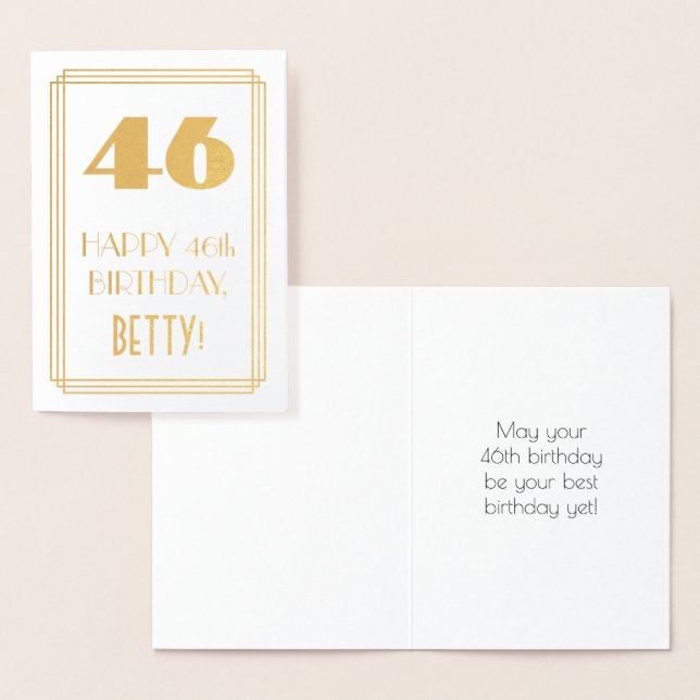 Carte Dorée 46e anniversaire : Art Déco Inspiré Look "46" & No (Affichage)