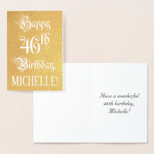 Carte Dorée 46e anniversaire : Élégant, Script Orné; Nom perso