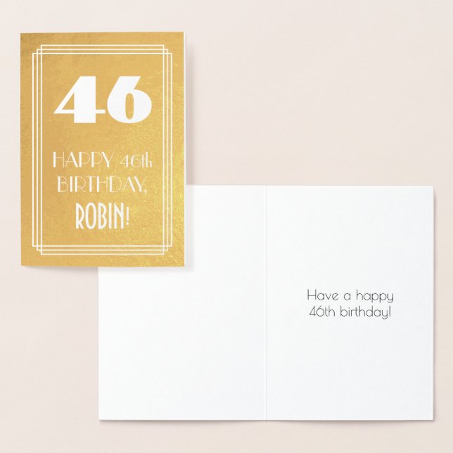 Carte Dorée 46e Anniversaire ~ Style Art Déco "46" & Nom Perso (Affichage)