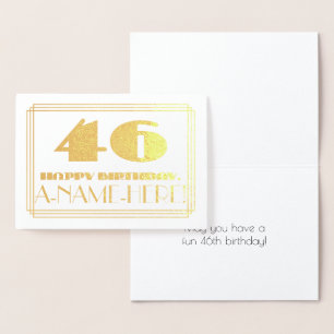 Carte Dorée 46ème anniversaire ; nom + Art Déco Inspiré Look "