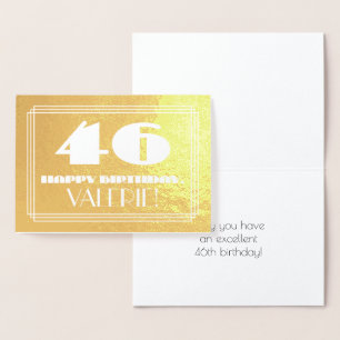 Carte Dorée 46ème anniversaire : Nom + Art Déco Inspiré Look "