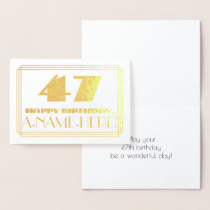 Carte Dorée 47e anniversaire; Nom + apparence Art déco inspiré