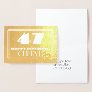 Carte Dorée 47ème anniversaire : Nom + Art Déco Inspiré Look "