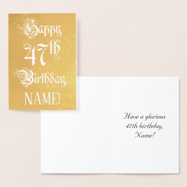 Carte Dorée 47th Birthday: Elegant, Ornate Script; Custom Name (Affichage)