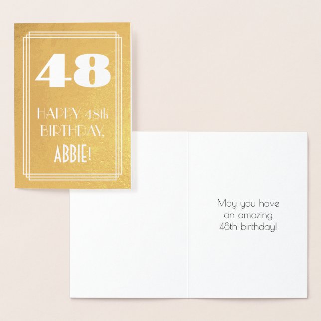 Carte Dorée 48e Anniversaire ~ Style Art Déco "48" & Nom Perso (Affichage)