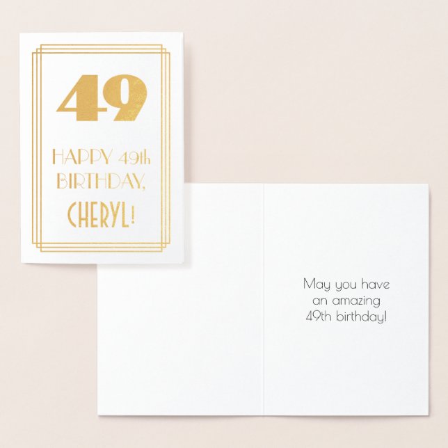 Carte Dorée 49e anniversaire : Art Déco Inspiré Look "49" & No (Affichage)