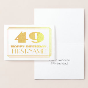 Carte Dorée 49e anniversaire ; nom + Art Déco Inspiré Look "49