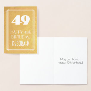 Carte Dorée 49e anniversaire ~ Style Art Déco "49" & Nom perso