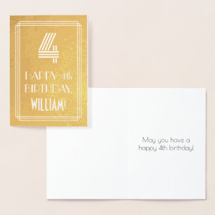 Carte Dorée 4e Anniversaire – Thème Art déco "4" + Nom