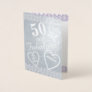 Carte Dorée 50 Et Fabuleux Coeur D'Anniversaire En Argent Pers