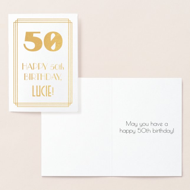 Carte Dorée 50e anniversaire : Art Déco Inspiré Look "50" & No (Affichage)
