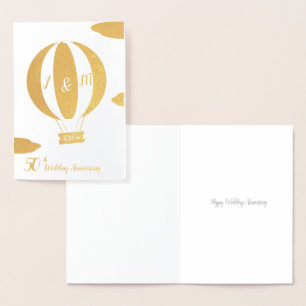 Carte Dorée 50e anniversaire du mariage d'or en montgolfière