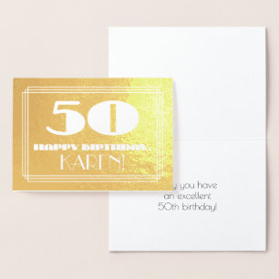 Carte Dorée 50e anniversaire : Nom + Art Déco Inspiré Look "50