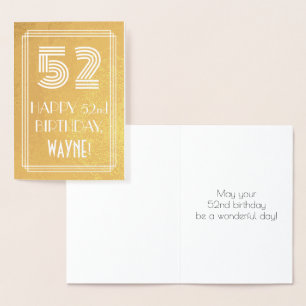 Carte Dorée 52e anniversaire - Art Déco Inspiré Look "52" + No