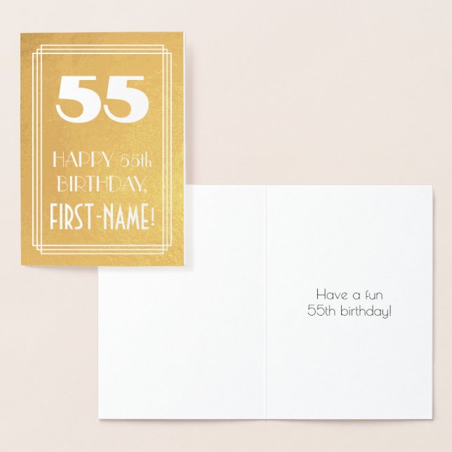 Carte Dorée 55e anniversaire ~ Style Art Déco "55" & Nom perso (Affichage)
