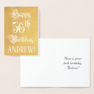 Carte Dorée 56e Birthday: Elegant, Ornate Script; nom de Custo