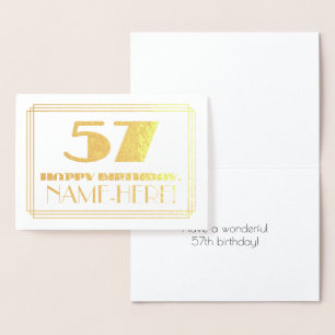 Carte Dorée 57ème anniversaire ; nom + Art Déco Inspiré Look "