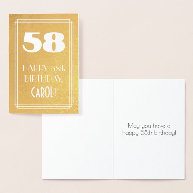 Carte Dorée 58e anniversaire ~ Style Art Déco "58" & Nom perso (Affichage)