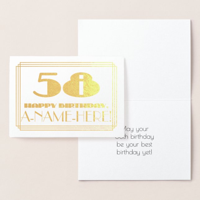 Carte Dorée 58ème anniversaire ; nom + Art Déco Inspiré Look " (Affichage)