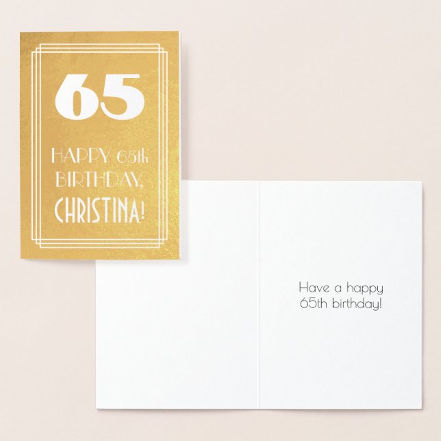 Carte Dorée 65e anniversaire ~ Style Art Déco "65" & Nom perso (Affichage)