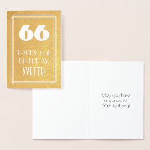 Carte Dorée 66e Anniversaire ~ Style Art Déco "66" & Nom Perso