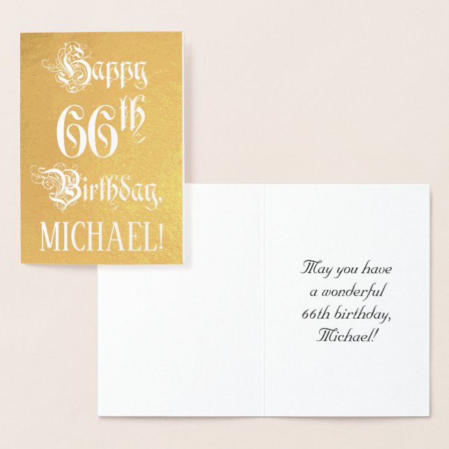 Carte Dorée 66th Birthday: Elegant, Ornate Script; Custom Name (Affichage)