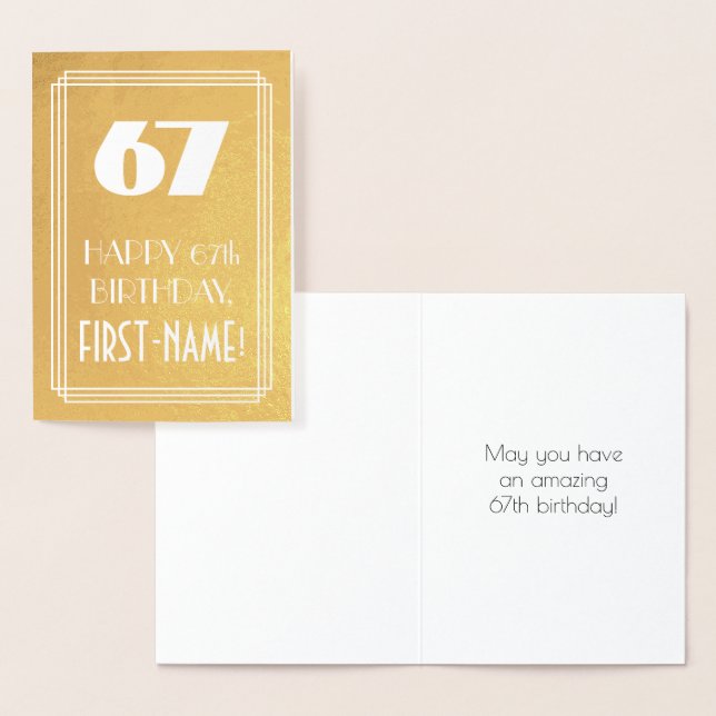 Carte Dorée 67e anniversaire ~ Style Art Déco "67" & Nom perso (Affichage)