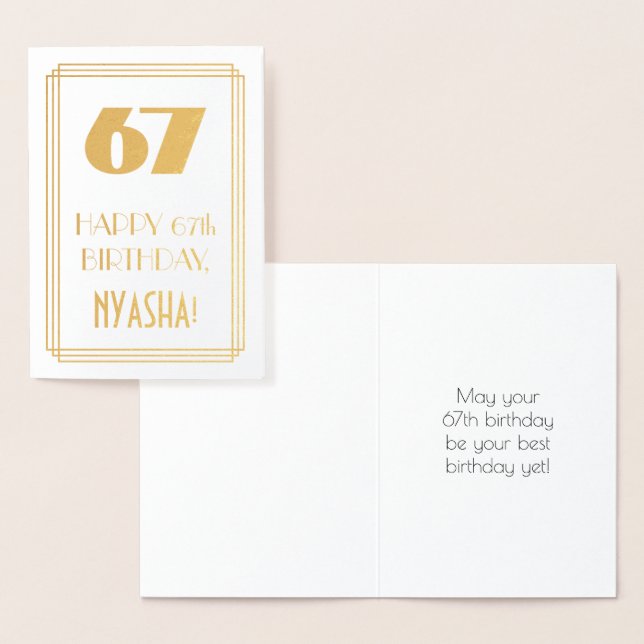 Carte Dorée 67e Anniversaire: Vue "67" et Nom de style Art déc (Affichage)