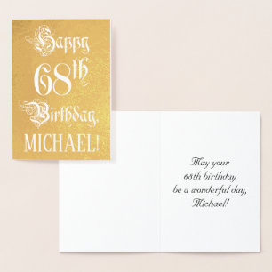 Carte Dorée 68th Birthday: Elegant, Ornate Script; Custom Name