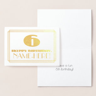 Carte Dorée 6e anniversaire ; nom + Art Déco Inspiré Look "6"