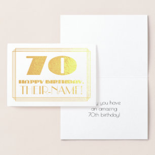 Carte Dorée 70e anniversaire ; nom + Art Déco Inspiré Look "70