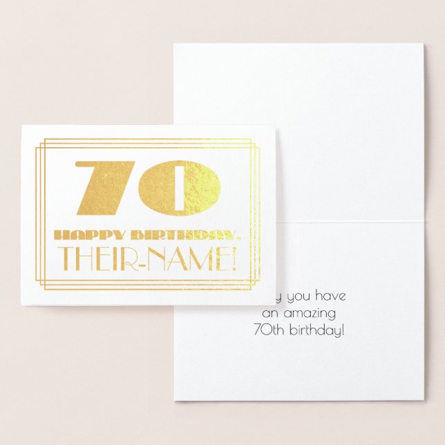 Carte Dorée 70e anniversaire ; nom + Art Déco Inspiré Look "70 (Affichage)