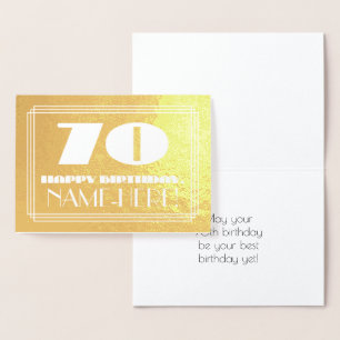 Carte Dorée 70e anniversaire : Nom + Art Déco Inspiré Look "70