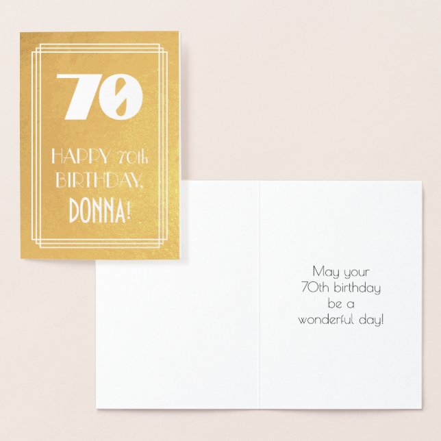 Carte Dorée 70e anniversaire ~ Style Art Déco "70" & Nom perso (Affichage)
