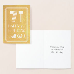 Carte Dorée 71e anniversaire - Art Déco Inspiré Look "71" + No